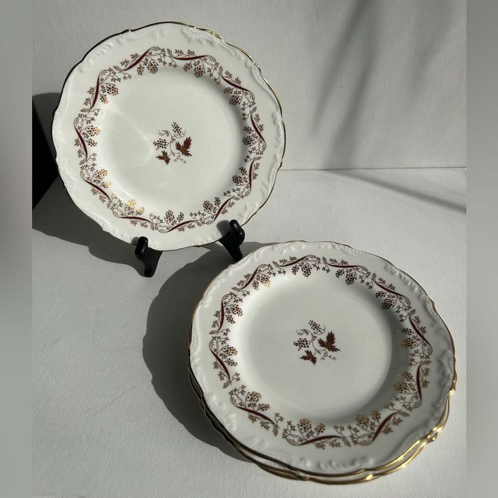 Coalport Burgundy Gold Rim Salad Plate Set of 4